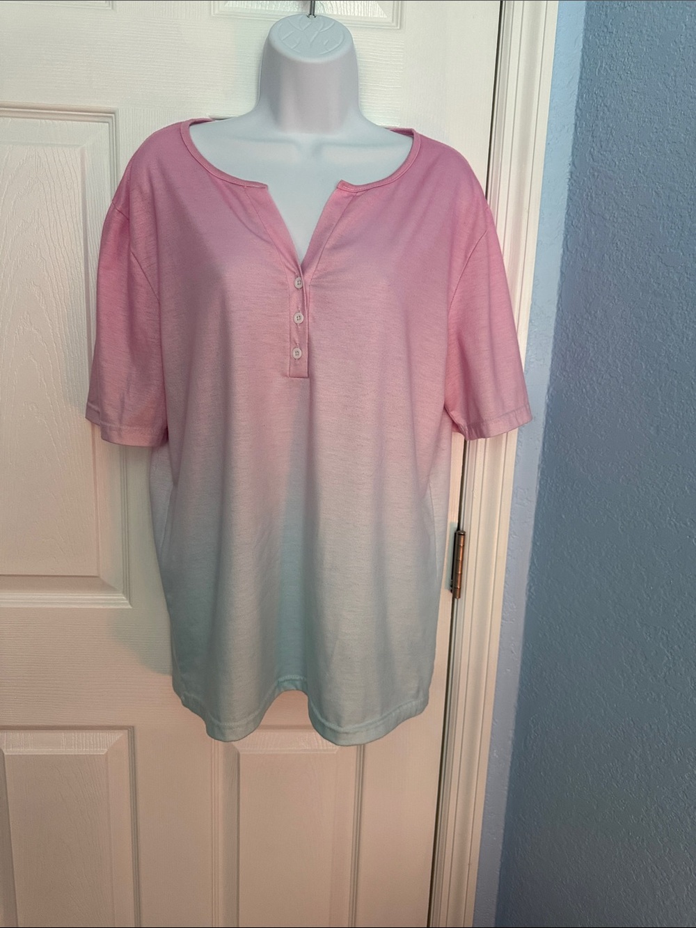 Amazon Essentials Pink to Cream Ombre Henley Short Sleeve Top
